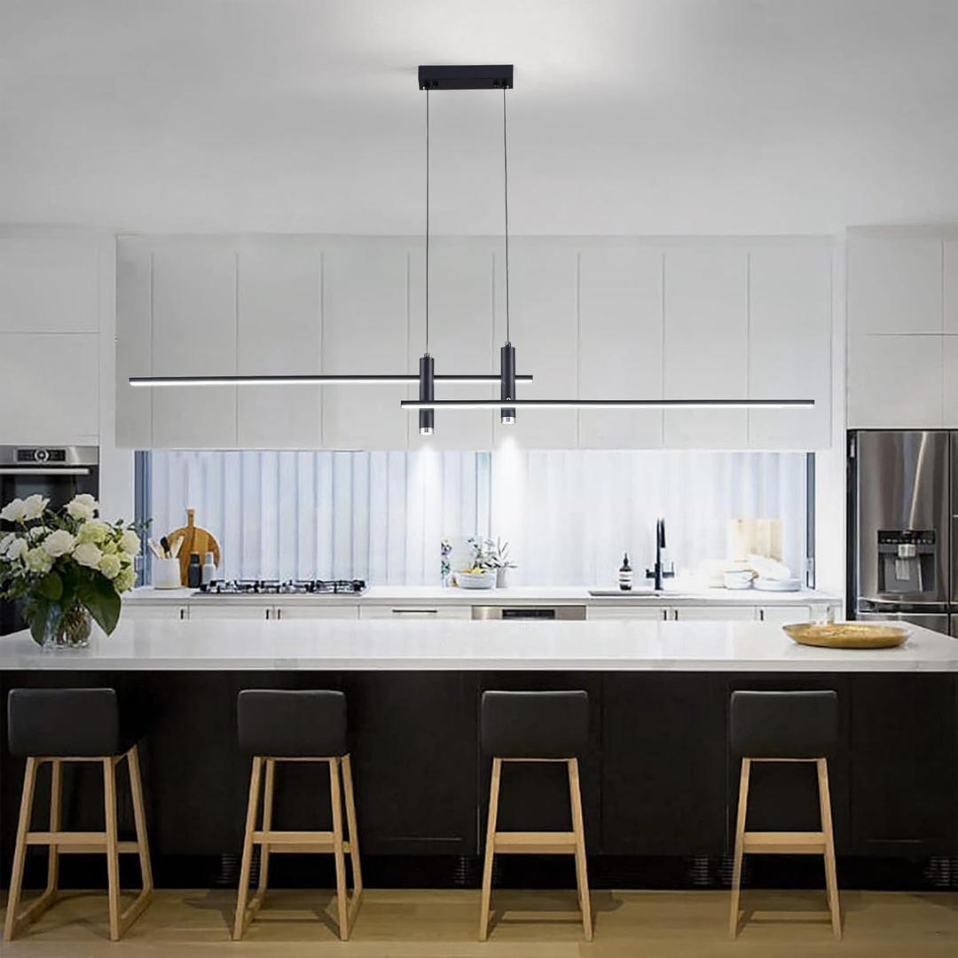 XIAOQIWU Modern LED Chandelier47.3 Black Kitchen Island Pendant Light Fixtures Linear Pendant Lighting with Remote Dining Rooms Living Room Dimmable 3000K-6000K
