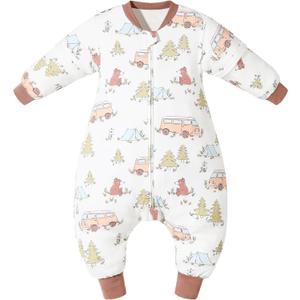 ikaufen Baby Sleep Sack 100% Cotton Smart Thermostatic Stay Snug Swaddle Transition Sleeping Bag 1.0 TOG (24-36Months(L), Split Leg)