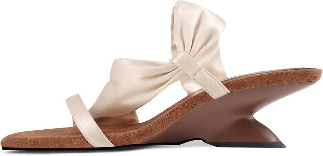 USIMAD Heeled Sandals for Women Square Toe High Heels Wedges Sandals Comfortable Dress Casual Shoes (6, Beige)