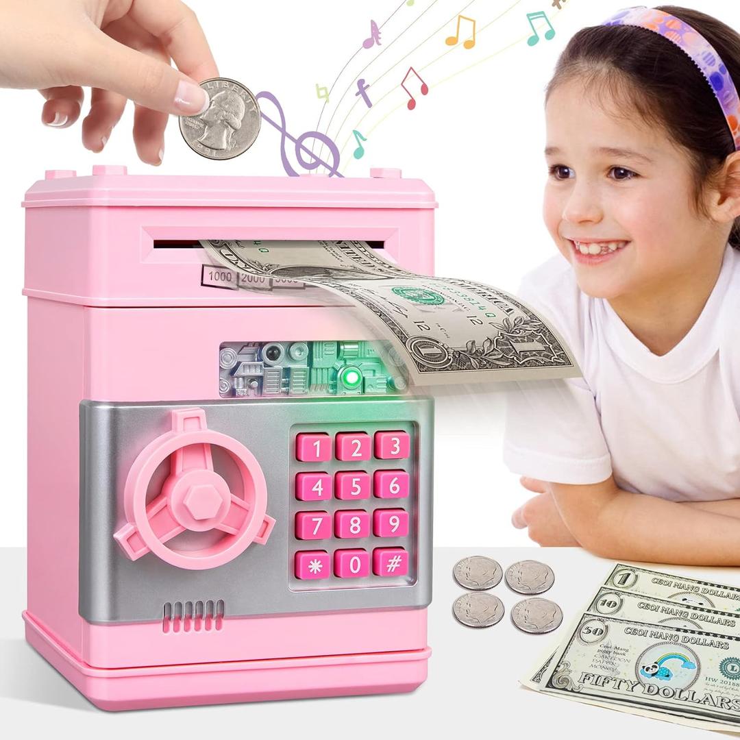 Kids Piggy Bank for Girls - Toys for 5 6 7 8 9 10 Year Old Girl Birthday Gifts - Electronic Piggy Bank ATM Machine Money Safe for Kids Toys Age 6-8-10 (Pink)