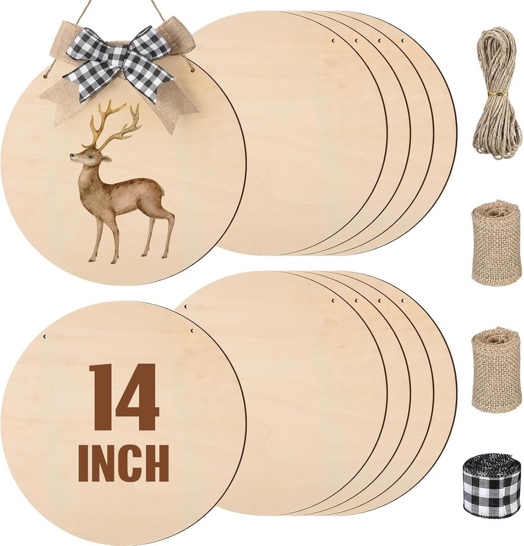 Suzile 10 Pcs 14 Inch Round Wood Circles for Crafts Unfinished Wooden Blank Signs Wood Circles for Craft Round Disc for DIY Christmas Home Decor Painting, 2mm Thick