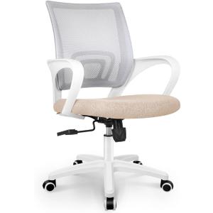 NEO CHAIR Office Desk Computer Chair Ergonomic Mesh Gaming Cushion Seat with Comfy Lumbar Mid Back Support Adjustable Height Swivel Rolling Wheels for Home Task (Beige), Pack of 1