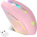 Wireless Gaming Mouse, Rechargeable Computer Mouse, 7-Color LED Light, Ergonomic Mouse with 6 Silent Click Buttons, 3 Adjustable 2400 DPI Wireless Mouse for Laptop,PC,Mac, Pink