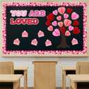 Fuutreo 53 Pcs You are Loved Tree Bulletin Board Classroom Decorations Set Heart Honeycombs Cutouts with Glue Points Envelope Pink Bulletin Border for School Home Wall Wedding Indoor Supplies