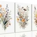 Bwodke Framed Wildflower Wall Art Colorful Botanical Floral Poster Canvas Prints Set of 3 Minimalist Watercolor Flower Pictures Vintage Farmhouse Decor Painting Bedroom Bathroom Living Room 16"x24"