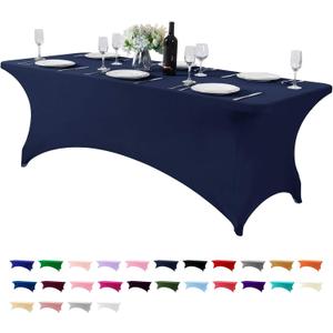 Spandex Table Cover for 8FT or 4ft or 6ft Table Universal Fitted Stretch Tablecloth for Party, Banquet, Wedding and Events-Navy (96" x 30" (Rectangular))