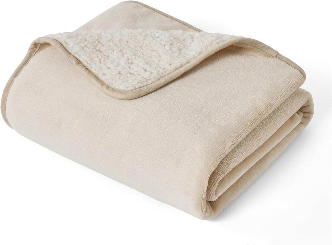 Bedsure Cat Blanket for Indoor Cats - Waterproof Calming Cat Blankets for Kitten, Sherpa Fleece Pet Blanket, Soft Plush Reversible Throw Furniture Protector, 35"x25", Cream