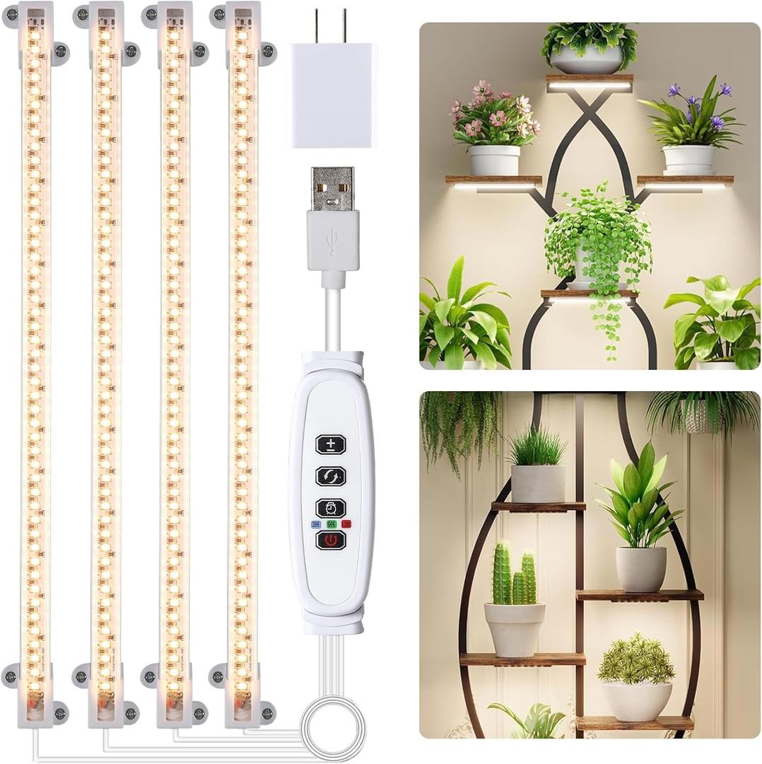 LED Grow Light Strips for Indoor Plants Full Spectrum 3500K, 192 LEDs Plant Light Bar with 3/9/12H Timer, 10 Dimmable Levels for Seedling Succulent, 13 Inches, 2 Head