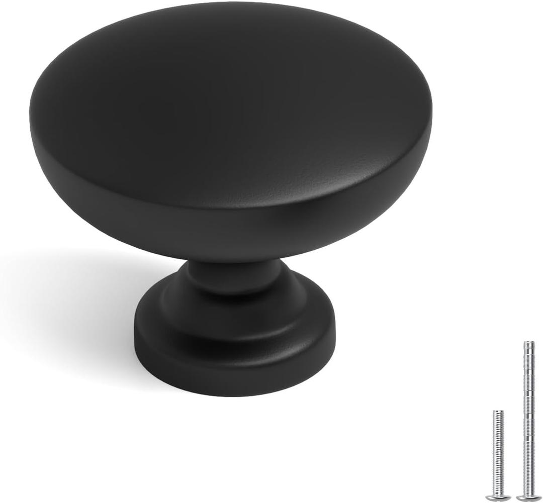 Homdiy 10 Pack Black Cabinet Knobs Matte Black Round Dresser Drawer Knobs for Cabinets, Aluminum Alloy Kitchen Hardware Handles