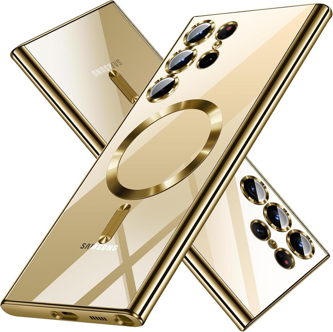 for Samsung Galaxy S24 Ultra CaseOnly.Magnetic Cover for S24 UltraGlossy Slim Thin Soft funda capa para 6.8 inch.Compatible with MagSafe (Gold)