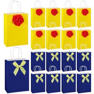 Humyoun 24pcs Princess Gift Bags with Roses Gold Ribbon Reusable Goodie Bags with Handles Two Styles Candy Treat Accessories for Princess Kids Birthday Party Favors Decoration Supplies, 6.3 x 8.7 Inch