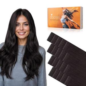 DOORES Invisi Edge Seamless Tape in Hair Extensions Human Hair, Natural Black 10 Injection Tape-ins with 10 Injection Tape-ins 50g 20 Inch, Injected Tape in Extensions
