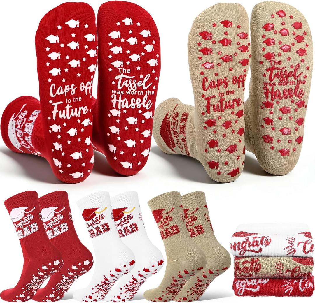 3 Pairs 2026 Graduation Gifts Grip Pilates Socks Graduation Non Slip Yoga Sock for College High School Present