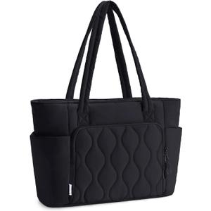 Ceneda Tote Bag for Women With 40oz Cup Holder, Puffer Work Laptop Tote Bag With Zipper for Travel, Teacher, Nurse (Black-1)