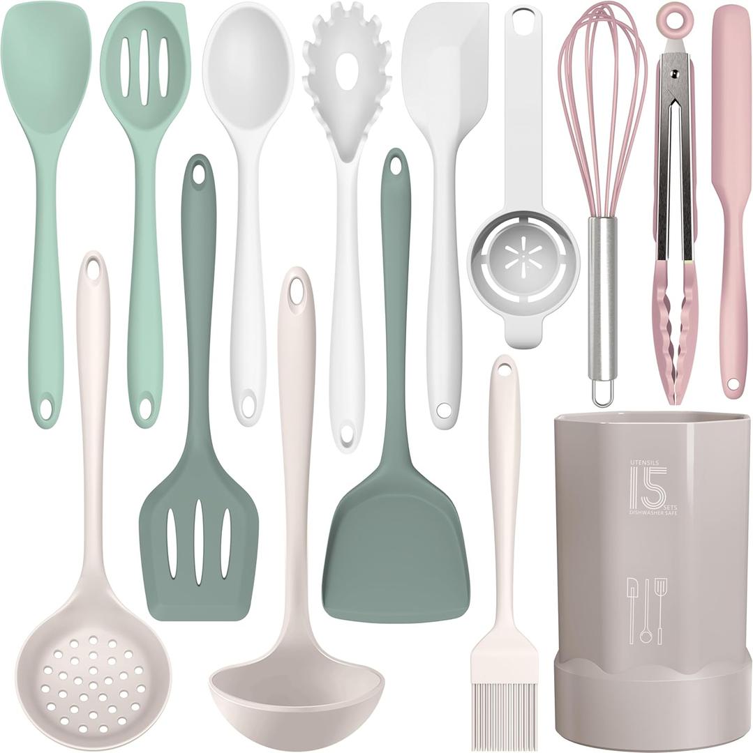 Silicone Cooking Utensils Set - 446F Heat Resistant Silicone Kitchen Utensils,Spatula,Spoon, Kitchen Utensil Sets Gadgets Tools Set for Nonstick Cookware,Dishwasher Safe BPA FREE (Multicolor)