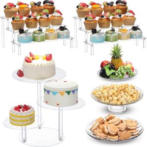 6 Pcs Acrylic Dessert Stands Set Include Display Risers Cupcake Tower and Clear Round Dessert Trays Cake Table Holder for Wedding Baby Shower Decoration(Vintage Style)