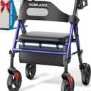 HOMLAND Foldable Rollator Walkers with Seat for Seniors, 8'' Big Wheels, 350 lb. Weight Capacity, Adjustable Handles and Seat Height, Lightweight Rolling Walker, Blue