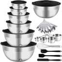 WEPSEN Mixing Bowls Set, 27PCS Stainless Steel Mixing Bowl with Lid Set, Large Nesting Bowls 7, 4.5, 3, 2.5, 2, 1.5QT, Measuring Cups and Spoons Baking Utensils Metal Bowl for Kitchen Prep