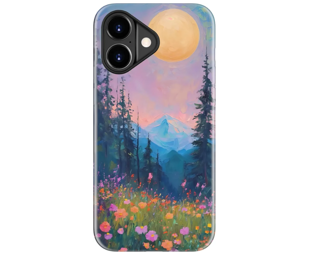 for iPhone 17 Case, Wireless Charging Compatible,Dual-Layer Protection with Stylish Wildflower Design, Soft Silicone + Hard Shell, Cute Phone Cover for Women - Twilight Mountain Floral