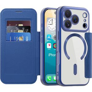 LEMAXELERS Magnetic Case for iPhone 17 Pro, Compatible with MagSafe, Flip PU Leather with Card Holder RFID Blocking Shockproof Protective Cover for Apple iPhone 17 Pro 6.3", Dark Blue WD