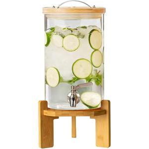 Beverage Dispenser, 2.1 Gallon Glass Drink Dispenser with Stand, Glass water dispenser with Spigot, Large Drink Dispensers for Parties,Bars,Restaurants, 8L