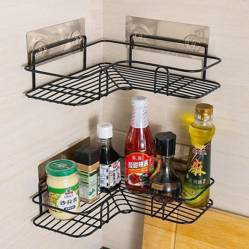Heart Stainless Steel Shower Caddies Bathroom Wall Shelf - Kitchen Corner Shelves,Waterproof Shelves for Floating Storage,Storage Rack for Living Room Kitchen (Black)