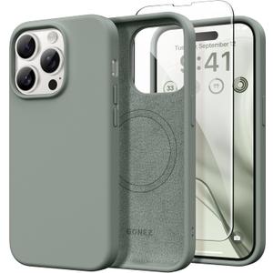 GONEZ Magnetic for iPhone 14 Pro Case, [Compatible with MagSafe] Anti-Scratch Microfiber Lining & Screen Protector, Shockproof Slim Phone Silicone Cover 6.1 inch, Calke Green
