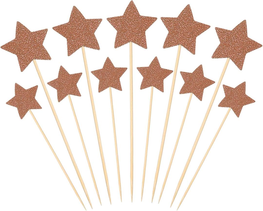 PATIKIL Little Star Cupcake Toppers, 50 Pcs Star Cupcake Picks Birthday Cake Decorations for Wedding Engagement Bridal Shower Party Supplies, Gold