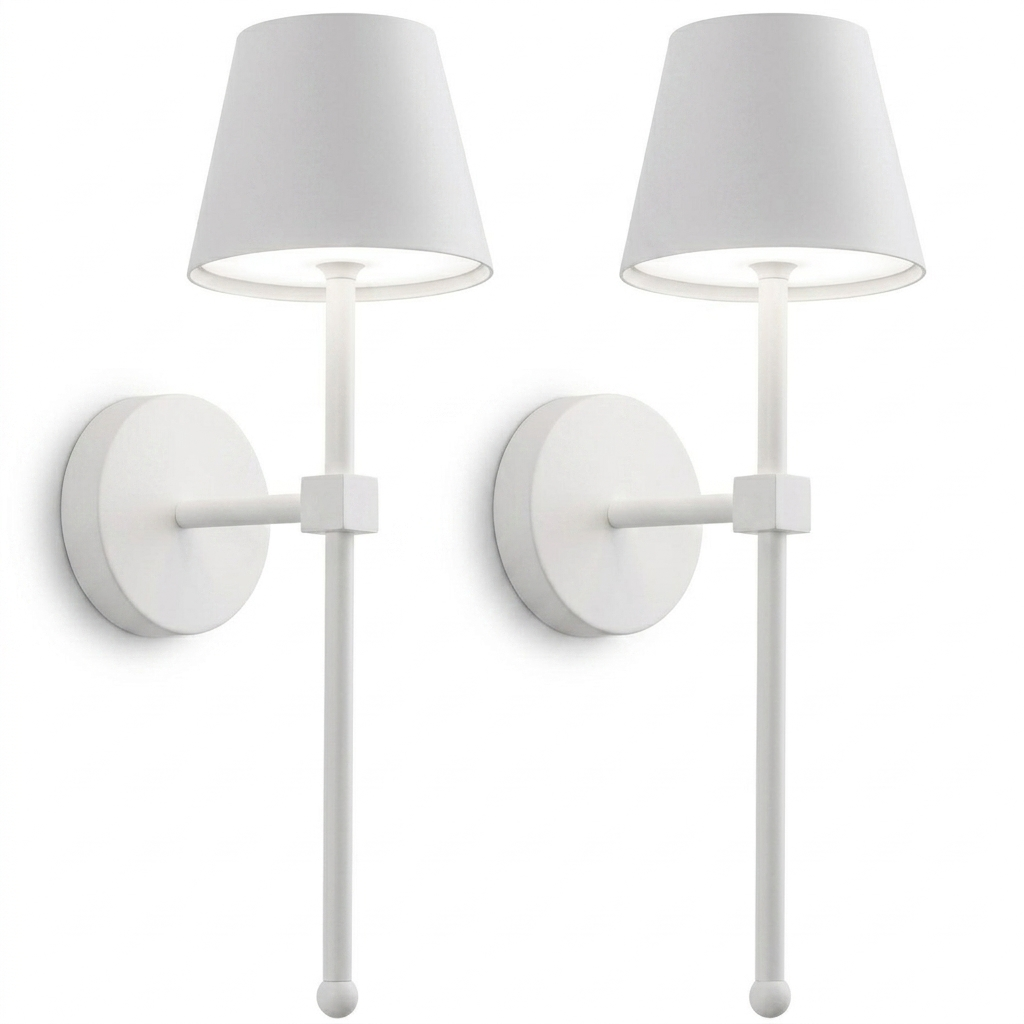 KDG Cordless Wall Sconces Set of 2, Wireless 5200mAh Rechargeable Battery LED Wall Lamps, Wall Lightings for Wall Painting, Outdoor, Garden, Bedside, Hallway, Gifts, Night Light (White )