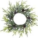 Winlyn 4 Pcs Artificial Frosted Twig Candle Rings Christmas Candle Holder Rings Wreaths Faux Twigs Wreath Glitter Mini Pinecones 10" Wide for Holiday Winter Seasonal Dcor