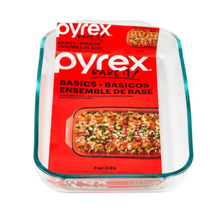 Pyrex Basics 3 Quart Oblong Glass Baking Dish, Clear 9 x 13 inch - Set of 1 - Original Genuine Pyrex - Made in the USA