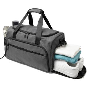 Gym Bag for Men Women, Small Fitness Workout Sports Bag with Wet Pocket & Shoes Compartment, Water Resistant Overnight Weekender Duffel Bag (Grey)