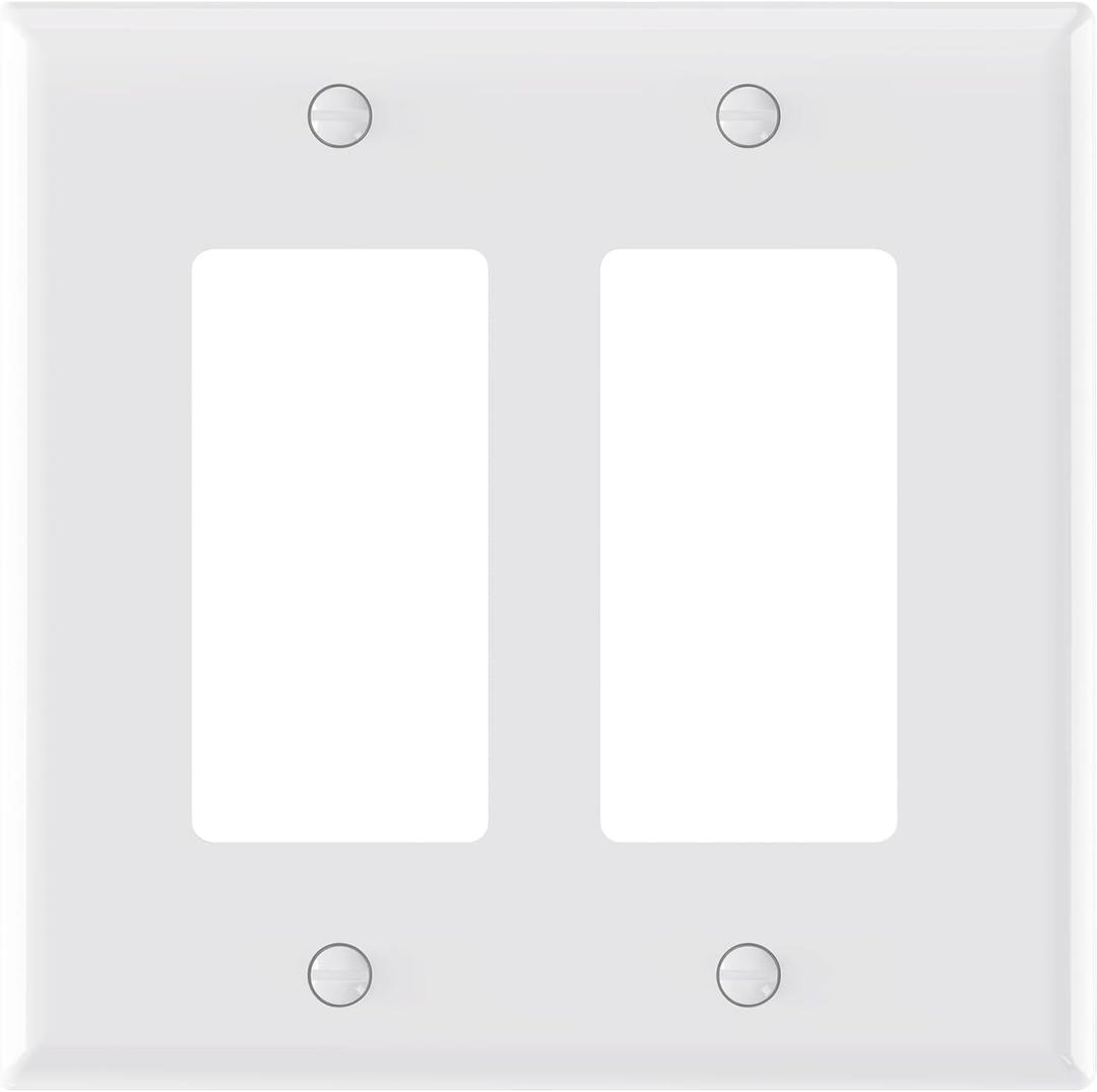 AIDA 2-Gang Midsize Light Switch Cover Plate, Decorative Wall Plates Outlet Covers, Glossy White, 1-Pack Unbreakable Thermoplastic Switch Plates, UL Listed, 4.8" H x 4.94" L