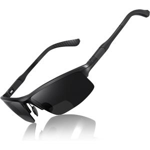 SKYOAK Sports Bifocal Reading Sunglasses Men Wrap Around UV 400 Protection Aluminum Frame Glasses Spring Hinge Semi Rimless Sun Readers Built In Driving/Running/Fishing Black,1.5