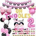 Cute Mouse Birthday Decorations, Oh Twodles Party Supplies Girl 6th, Party Decorations for Girls with Includes Happy Birthday Banner, Tablecloth, Cake Cupcake Toppers,Bow Foil Balloon (Color 6)