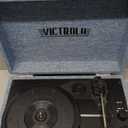 Victrola Journey Bluetooth Portable Suitcase Record Player  with Built-in Speakers, 3 Speed Vinyl Record Player, RCA Out, Headphone Jack, Light Denim Blue Linen