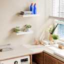 White 16 Inch Floating Shelves for Wall, 8 Inch Deep Floating Shelves Set of 2, Wall Shelves for Bathroom Over Toilet, Live Edge Shelf with Invisible Brackets for Bedroom, Home Decor