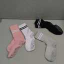 Toes Home Pilates Socks for Women with Non Slip Grippers, Yoga Crew Socks for Barre Hospital Sticky Slipper Socks 4 Pairs (6-10, Multicolor)