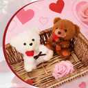 Valentine Plush Keychain with Rose Cute 3.9" Keychain Plushie Valentine Gifts for Lover Girls Women (Brown)