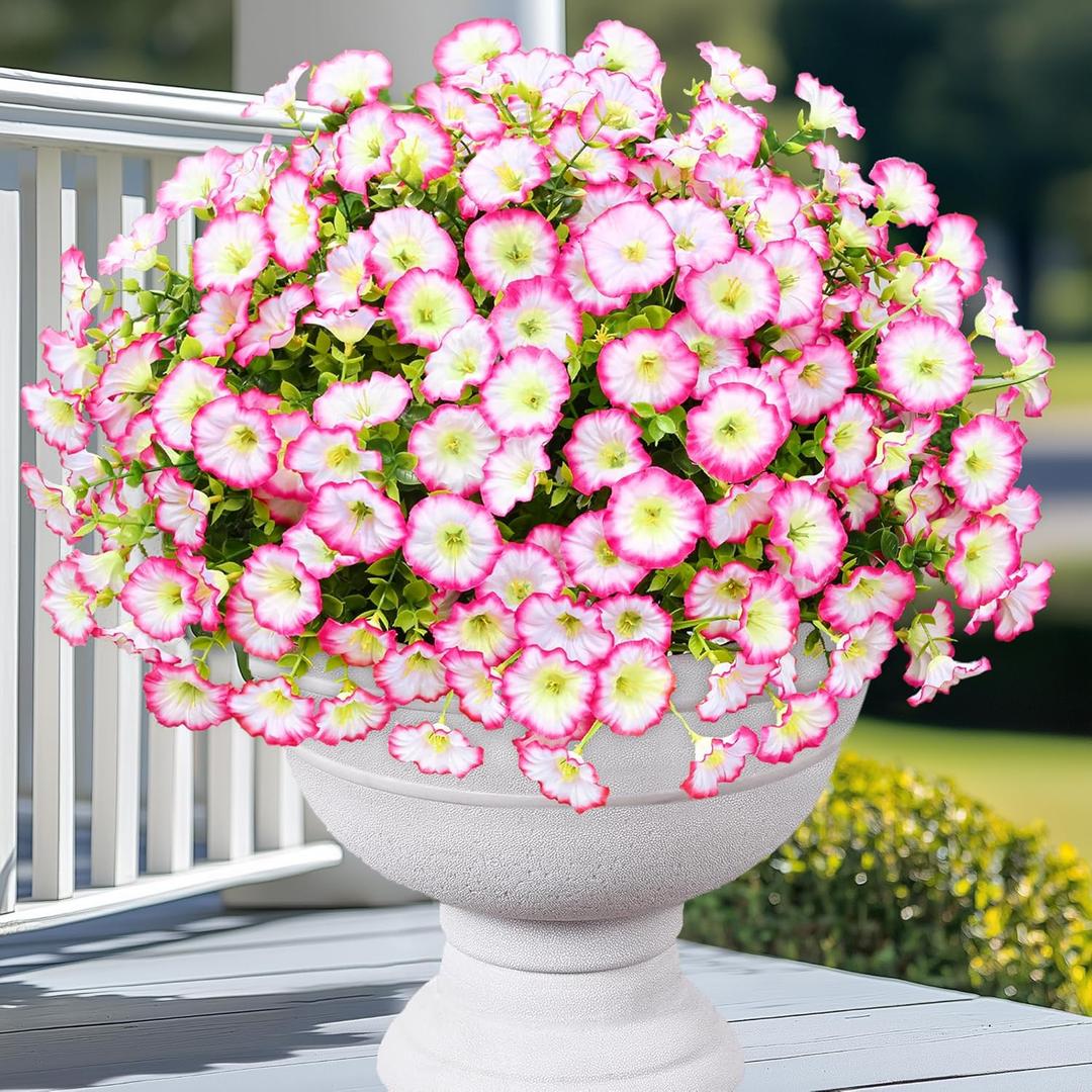 Yastouay Artificial Flowers for Outdoors, 26 Bundles Fake Outdoor Flowers, UV Resistant Artificial Plants & Flowers for Decoration, Pink Realistic Morning Glory for Outdoor Porch Garden Decoration