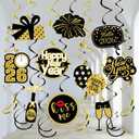 Happy New-Years Eve Party-Decoration Banner Garland - 16pcs Black Gold 2026 Swirl Streamers Banner, Nye Kids Hanging Supplies Decor Lasting Surprise