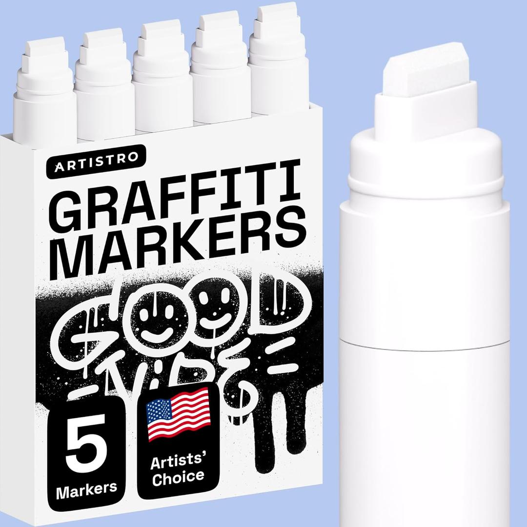 ARTISTRO 5 White Jumbo Markers Acrylic Markers with 15mm Jumbo Felt Tip for Murals Tagging Posters Art Journals & Calligraphy