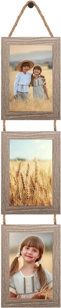 QUTREY 4x6 Picture Frames Collage Rustic, 3 Openings 4 x 6 Vertical Hanging Photo Frames Display 4 by 6 inch Pictures for Wall Decor Home Decor