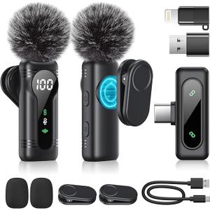 Newmight Wireless Lavalier Microphone Dual Set – Plug & Play Clip-on Mic with Auto Pairing, Magnetic Mount, Noise Cancelling, for iPhone, Android, USB-C Devices, YouTube, Podcast & Video Recording