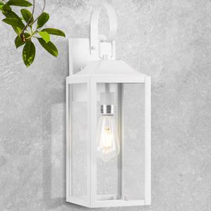 Large Outdoor Wall Lights, 19 Inch White Exterior Light Fixture, Waterproof Front Porch Lighting, Modern Sconces Lantern with Clear Glass Shade for House, Garage