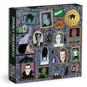Galison Spooky Portraits  500 Piece Foil Jigsaw Puzzle Featuring Scary Artwork of A Victorian Style Wall Filled Spooky Portraits with Gold Foil Accents