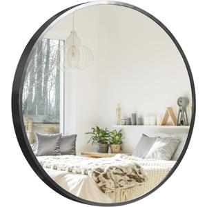 NeuType Round Mirror Circle Mirror 36 Inch Aluminum Alloy Frame Wall Mirror Large Vanity Hanging Decorative Mirrors for Entryway, Bathroom, Bedroom, Living Room, Black