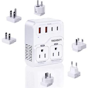2000W Voltage Converter US to Europe for Hair Dryers, 7-in-1 220V to 110V Converter for European Travel with 3 AC/2 USBA/2 USBC Ports (PD20W) (White)