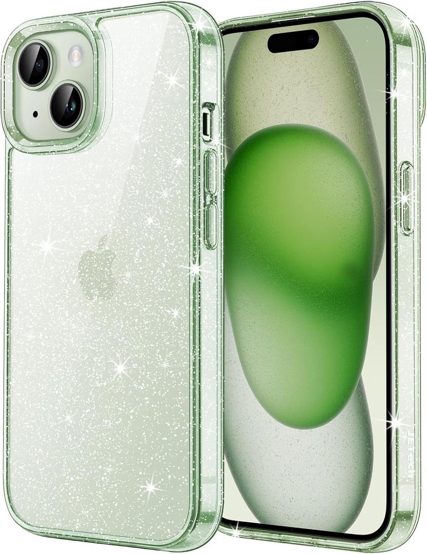 JETech Glitter Case for iPhone 15 6.1-Inch, Bling Sparkle Shockproof Phone Bumper Cover, Cute Sparkly for Women and Girls (Green)