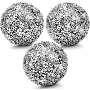TOPZEA 3 Pack 4 Inch Mosaic Glass Balls, Decorative Orbs Glass Mosaic Spheres for Bowl Filler, Vase, Dinning Table Centerpiece, Coffee Table & Home Decor, Black